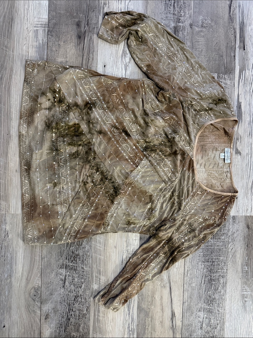 dressbarn Olive Brown Sheer Embellished Blouse